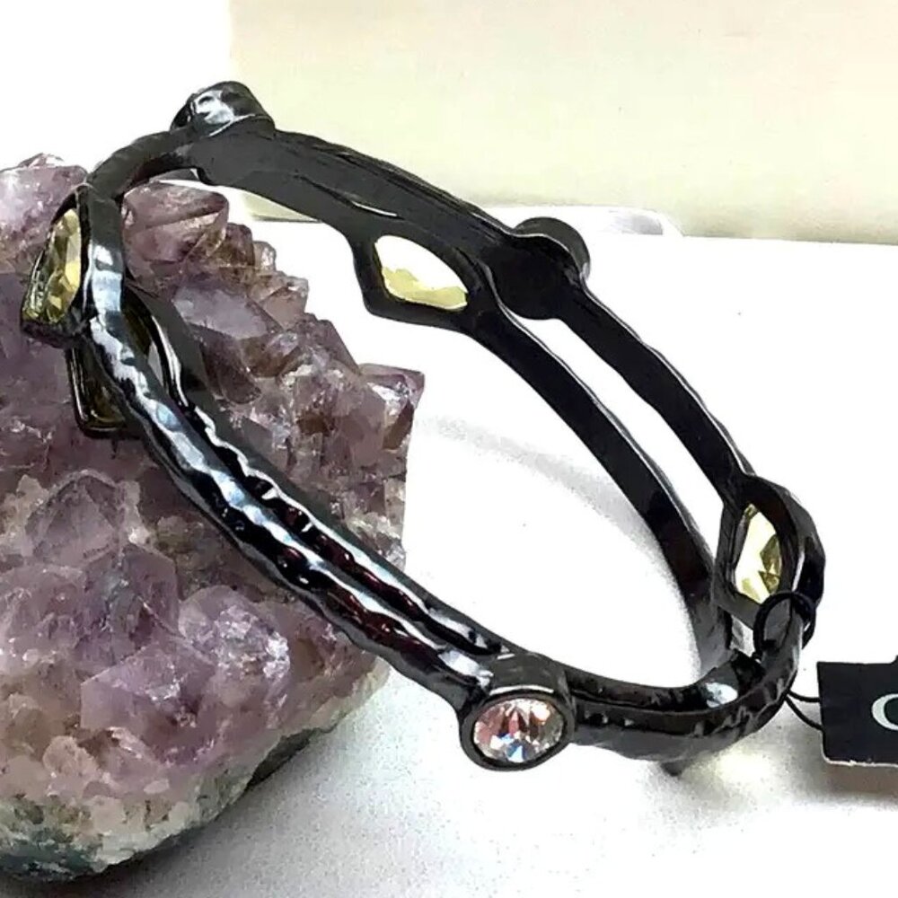 GUESS 2pc Rocker Chic Gunmetal Clear & Yellow Crystal Bangle Bracelet Set**NEW! - Picture 1 of 5